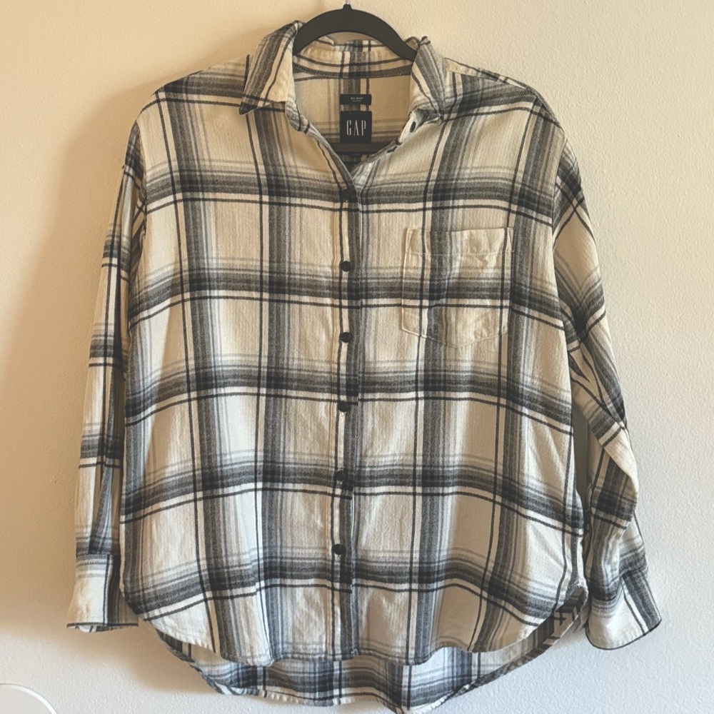 Gap Flannel Shirt, Black & White, XS Petite
